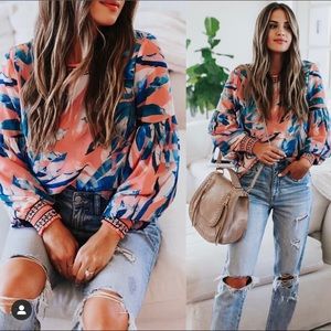 VICI - Foliage Printed Blouse, Size M (NWOT)